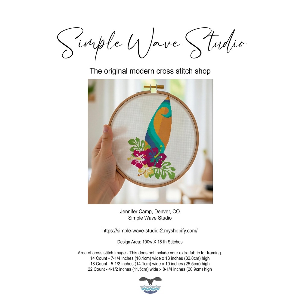 Surfboard Beach Art Counted Cross Stitch‎ Pattern